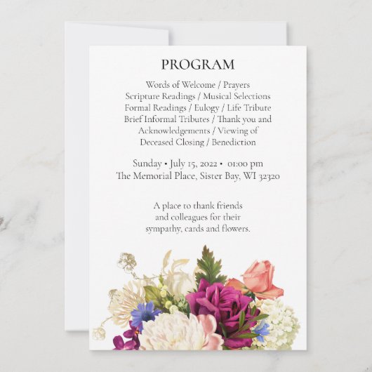 Pink Rose Paars Orchid Funeral Memorial Programme Kaart (Achterkant)