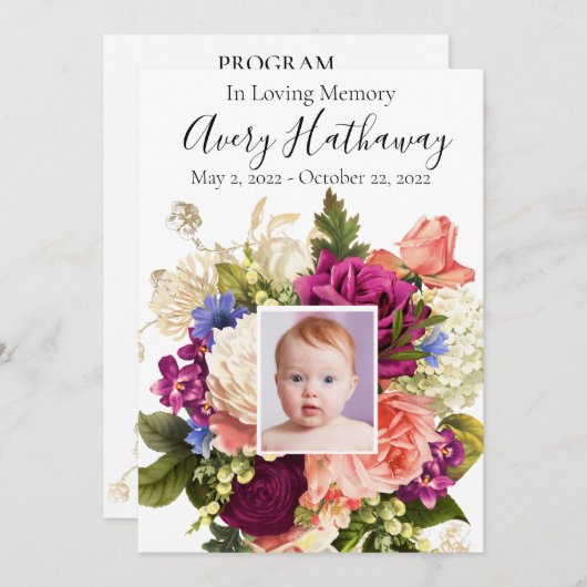 Pink Rose Paars Orchid Funeral Memorial Programme Kaart (Voorkant / Achterkant)