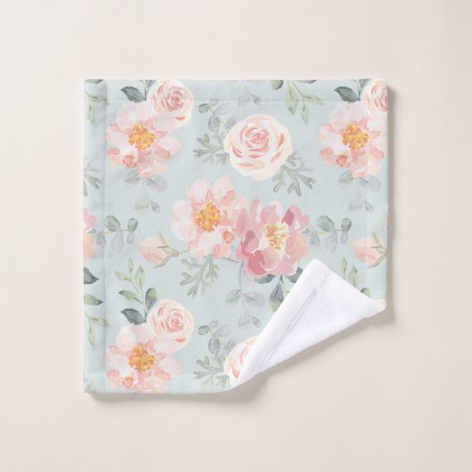 Pink Rose Pastel Garden Pattern Bad Handdoek (Wasdoekje)