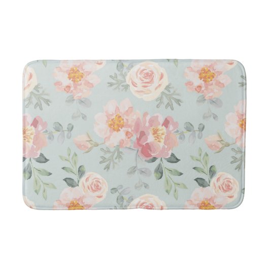 Pink Rose Pastel Garden Pattern Badmat (Voorkant)