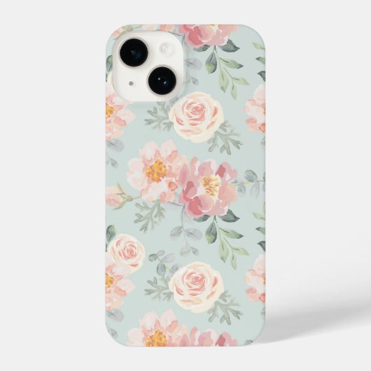 Pink Rose Pastel Garden Pattern iPhone Hoesje (Achterkant)