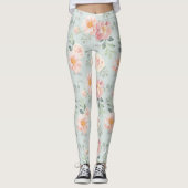 Pink Rose Pastel Garden Pattern Leggings (Voorkant)