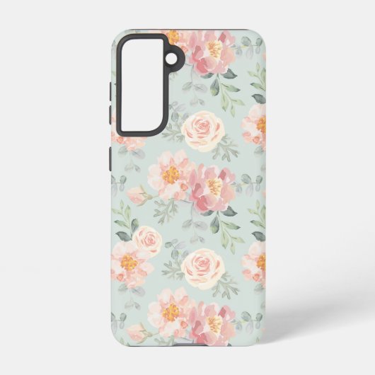 Pink Rose Pastel Garden Pattern Samsung Galaxy Hoesje (Achterkant)