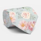 Pink Rose Pastel Garden Pattern Stropdas (Opgerold)