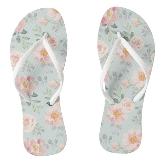 Pink Rose Pastel Garden Pattern Teenslippers (Voetbed)