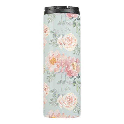 Pink Rose Pastel Garden Pattern Thermosbeker (Achterkant)