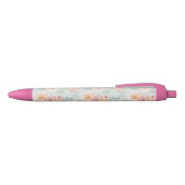 Pink Rose Pastel Garden Pattern Zwarte Inkt Pen (Bovenkant)