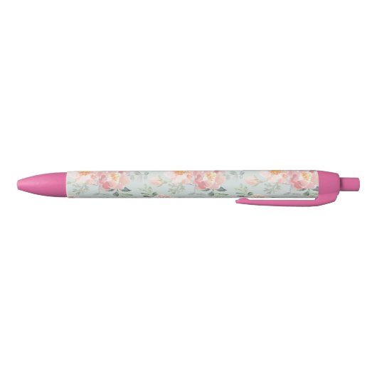 Pink Rose Pastel Garden Pattern Zwarte Inkt Pen (Bodem)