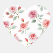 Pink Rose Pattern, soft color, Hart Sticker (Voorkant)