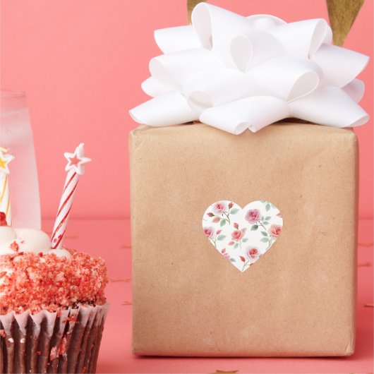 Pink Rose Pattern, soft color, Hart Sticker (Feest)