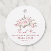 Pink Rose Pioen Eerste Communie Dank U Bedankjes Labels (Voorkant)