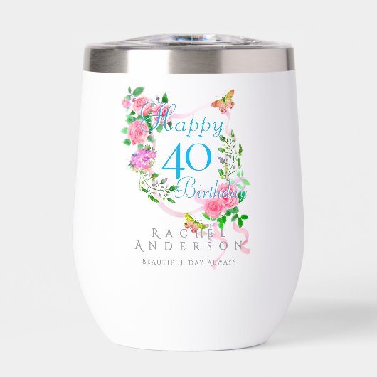 Pink Rose Ribbon 40th Birthday (Avant)