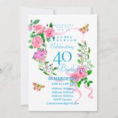Pink Rose Ribbon 40th Birthday Invitation (Devant)