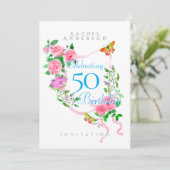 Pink Rose Ribbon Invitation Anniversaire (Debout devant)