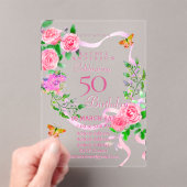 Pink Rose Ribbon Invitation Anniversaire (In situ (ordinateur de poche))