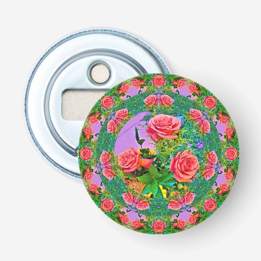 Pink Rose Rings Button Flesopener (Voorkant)