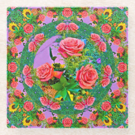 Pink Rose Rings Glazen Onderzetter