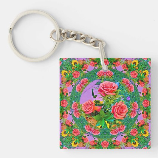 Pink Rose Rings Sleutelhanger (voorkant)