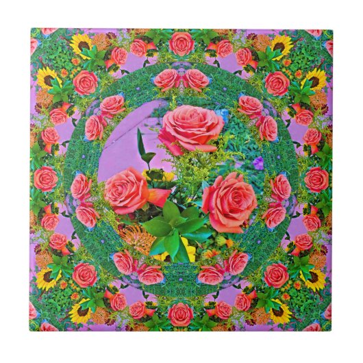 Pink Rose Rings Tegeltje (Voorkant)