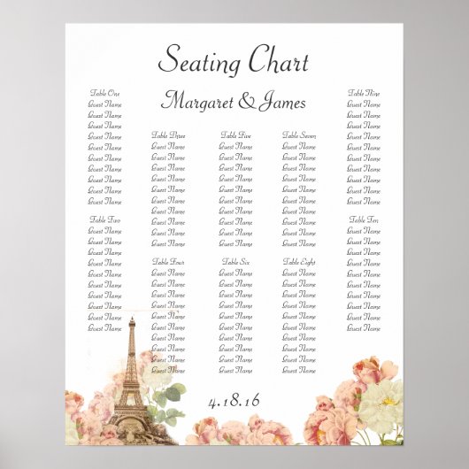 Pink Rose Romantic Seating Chart Poster (Voorkant)