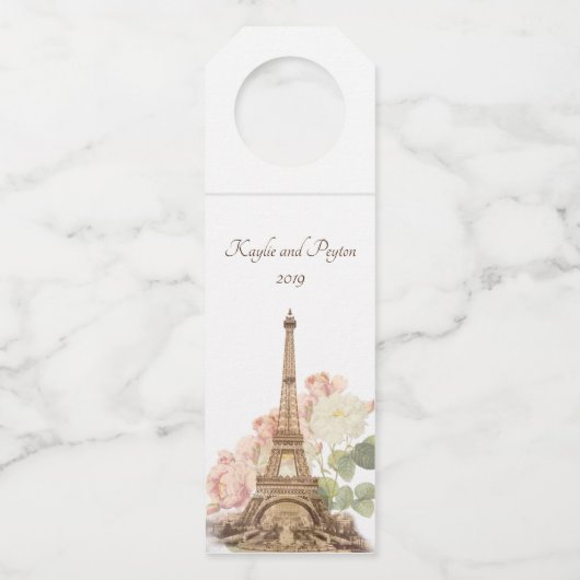 Pink Rose  Romantic Wedding Wine Label (Voorkant)