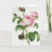 Pink Rose Rose Pierre-Joseph Redoute Carte de voeu