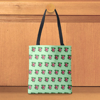 Pink Rose Seamless Pattern on Light Green Tote Bag