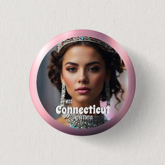 Pink Rose Shine Pageant Button Pin Custom Foto (Voorkant)