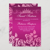 Pink Rose & Tiara Uitnodiging (Voorkant / Achterkant)