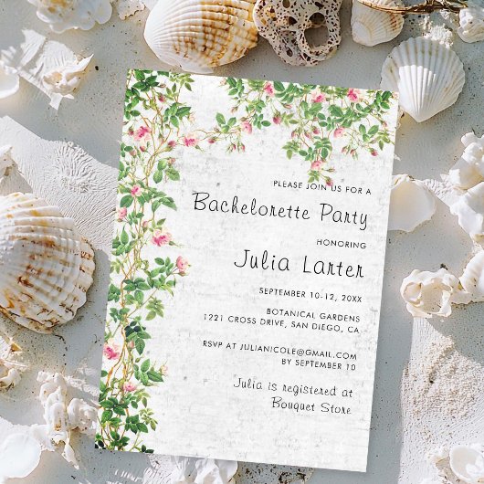 Pink Rose Wall  Journal Bachelorette Party Kaart