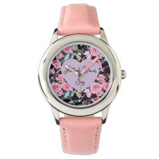Pink Rose Watercolor Flowers Floral Girls Joy Horloge
