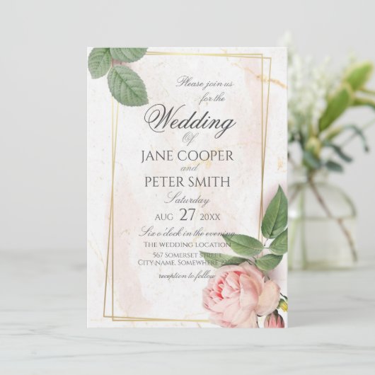 Pink rose Wedding Invitation (Debout devant)