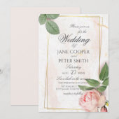 Pink rose Wedding Invitation (Devant / Derrière)