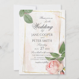 Pink rose Wedding Invitation Kaart