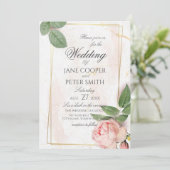 Pink rose Wedding Invitation Kaart (Staand voorkant)