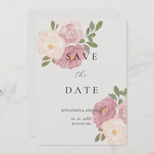 Pink Rose Wedding Save The Date (Voorkant / Achterkant)
