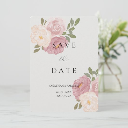 Pink Rose Wedding Save The Date (Debout devant)