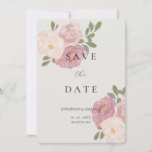 Pink Rose Wedding Save The Date (Devant)
