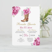 Pink rose with boot Quinceañera Invitation (Debout devant)