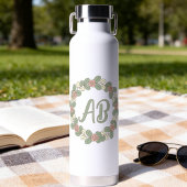 Pink Rose Wreath Monogram Water Bottle Waterfles