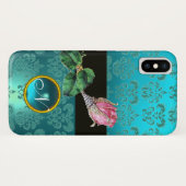 PINK ROSEBUD JEWEL, BLAUW BLAUWGROEN DAMASK GEM MO Case-Mate iPhone CASE (Achterkant (horizontaal))