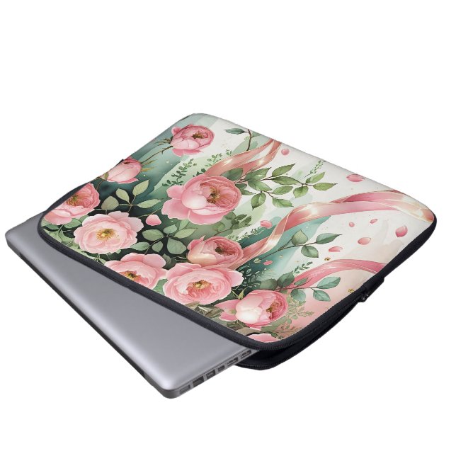 Pink Roses and Ribbons Laptop Sleeve (Voorkant onderkant)