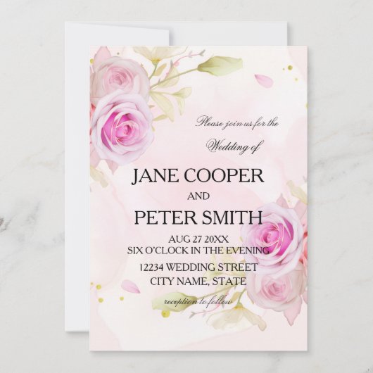 Pink roses arrangement Wedding Invitation (Devant)