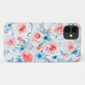 Pink Roses Blue Flowers Waterverf Floral Pattern Case-Mate iPhone Case (Achterkant (horizontaal))
