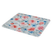 Pink Roses Blue Flowers Waterverf Floral Pattern Snijplank (Hoek)