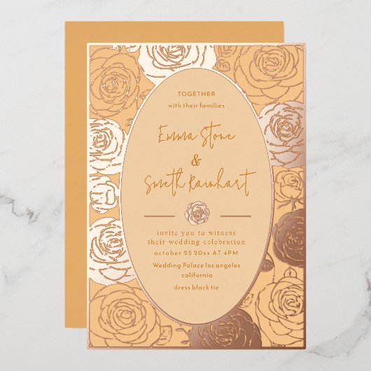 Pink Roses bruiloft Folie uitnodiging (Voorkant / Achterkant)