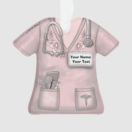 Pink Roses custom Nurse scrubs ornament (voorkant)