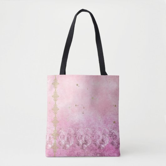 Pink Roses Damask Grunge - Canvas tas (Voorkant)