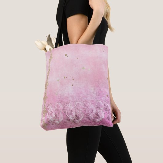 Pink Roses Damask Grunge - Canvas tas (Dichtbij)