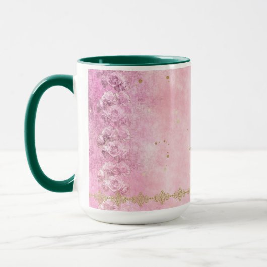 Pink Roses Damask Grunge - Mok, Beker Mok (Links)